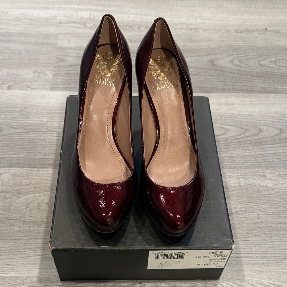 Vince Camuto Wine Patent Leather Almond Toe Pumps
